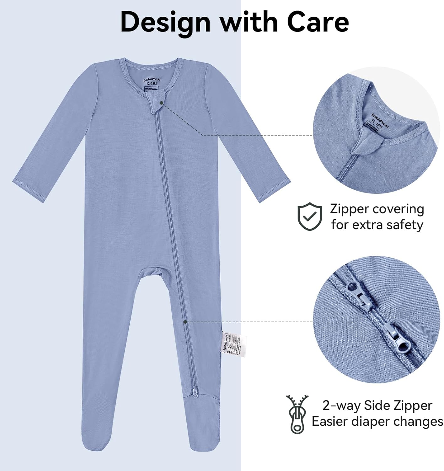 Okayinn BubblePanda Baby Pajamas - Bamboo Rayon Zip-Front Non-Slip Onesie for Boys & Girls
