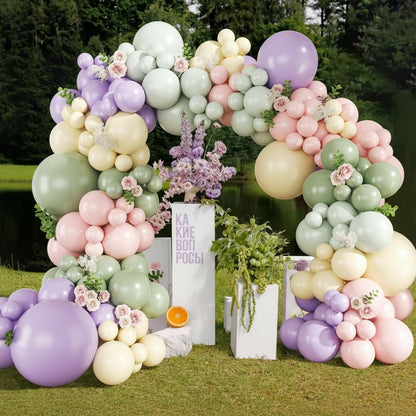 Skiennix 60Pcs Pastel Balloons - 12 Inch Purple, Green, Pink & Yellow for Baby Showers & Parties