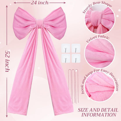 Skiennix Large Pink Velvet Bows - 24 x 52 Inch Christmas Tree Topper & Wedding Decor