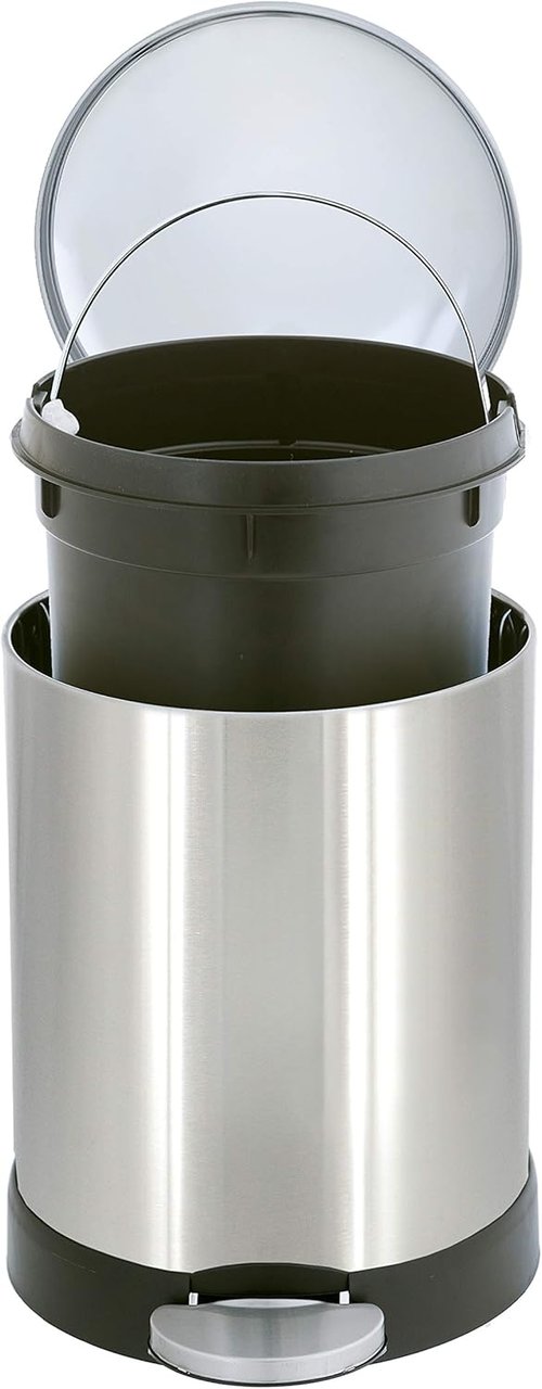 Glad Small Trash Can - 1.2 Gallon Round Stainless Steel Garbage Bin with Soft Close Lid & Step Pedal | 8 x 9.5 x 12 Inches