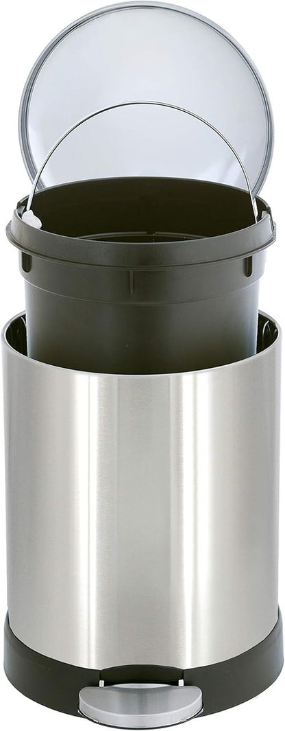 Glad Small Trash Can - 1.2 Gallon Round Stainless Steel Garbage Bin with Soft Close Lid & Step Pedal | 8 x 9.5 x 12 Inches