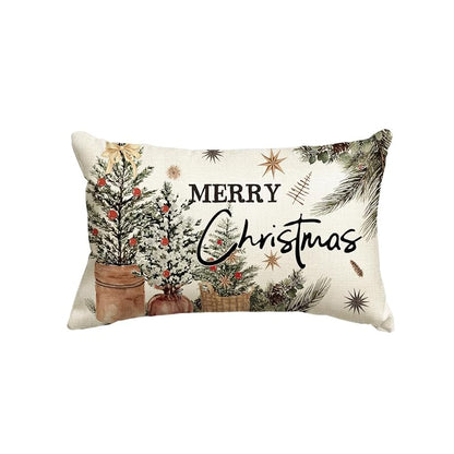 Merry Christmas Eucalyptus Red Berries Throw Pillow Cover 20" x 12" — Winter Holiday Cushion Case