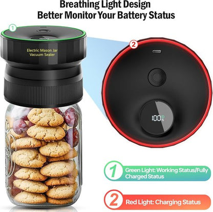 Mason Jar Vacuum Sealer - 2026 Upgraded Electric Sealer for Regular & Wide Mouth Jars | Fully Automated & Portable