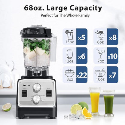Aeitto 1800W Professional Blender - 68Oz Large Capacity 2-in-1 Blender & Grinder Combo | BPA-Free Silver