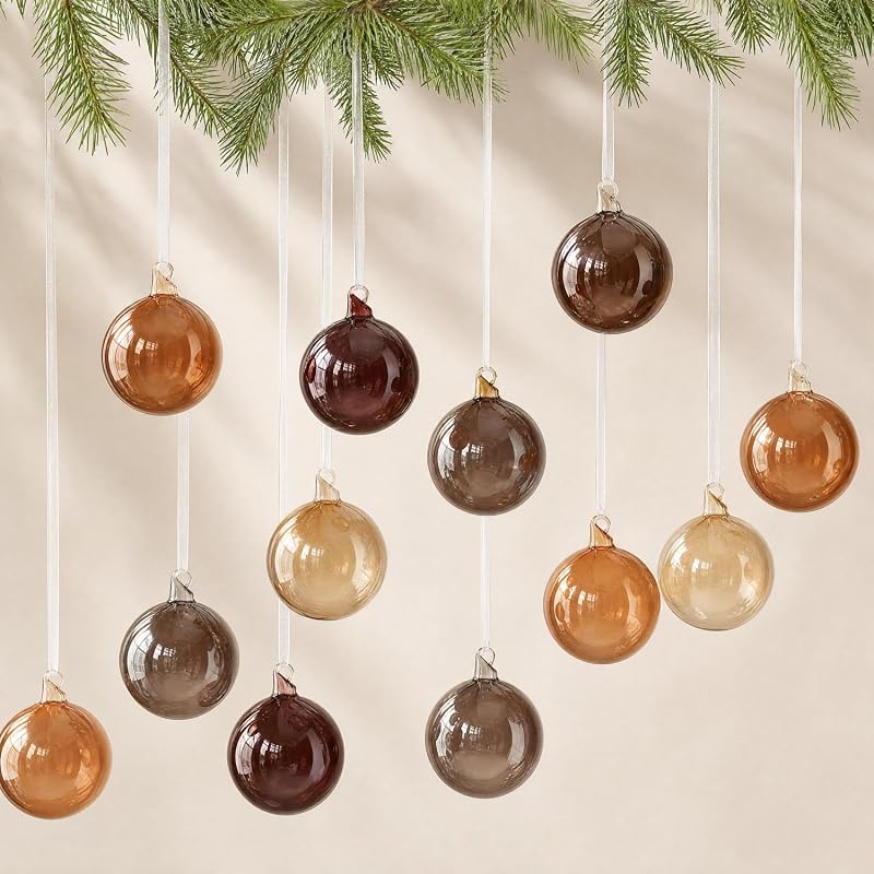 12pcs Old Money Christmas Ball Ornaments - Glass Baubles, Translucent (Variation: Translucent)