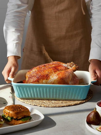 DOWAN 9x13-Inch Baking Dish - Deep Ceramic Casserole Pan with Handles | Oven Safe, 135 oz, Blue