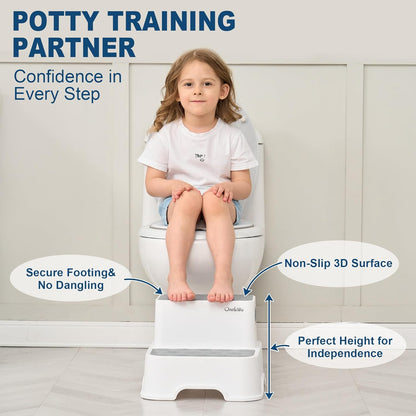 Skiennix 2-Pack Kids Step Stool - Non-Slip Toddler Bathroom & Kitchen Stool | Heavy Duty 200lbs Capacity (Grey)