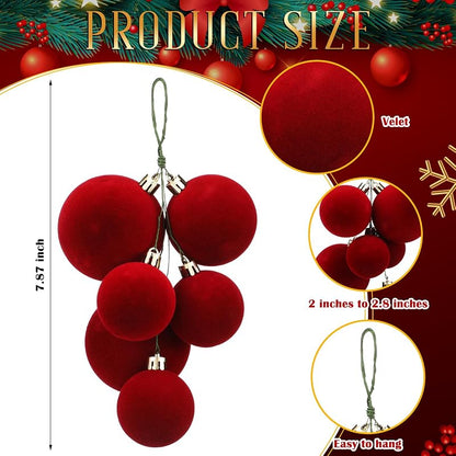 4 Sets Large Red Velvet Christmas Ball Clusters Ornaments Decor
