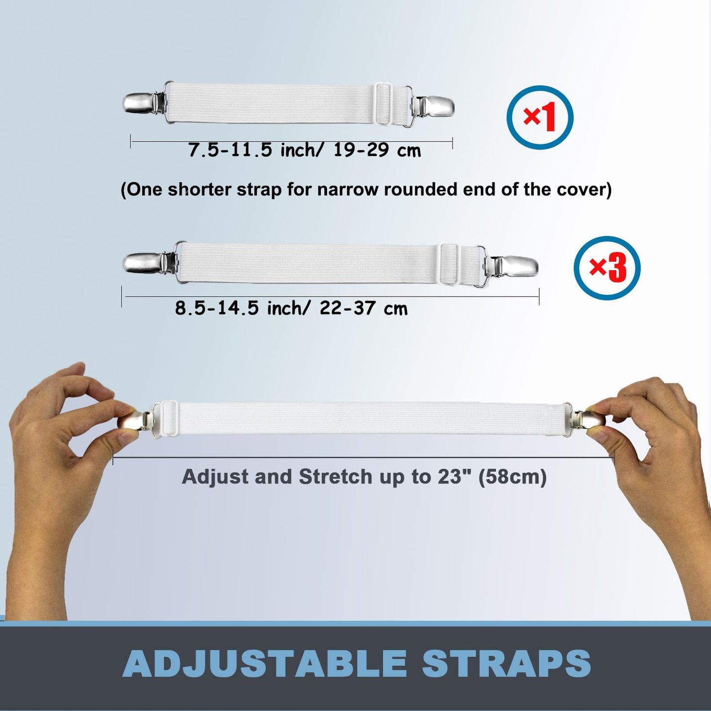 VividPaw Ironing Board Cover Clips and Fasteners, Set of 4, Anti-Slip Straps for Secure and Tight Fit, Wrinkle-Free Iron Covers, Sheet Suspenders Clip for Bed, Sofa, Adjustable Length (White)