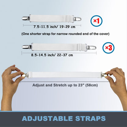 VividPaw Ironing Board Cover Clips and Fasteners, Set of 4, Anti-Slip Straps for Secure and Tight Fit, Wrinkle-Free Iron Covers, Sheet Suspenders Clip for Bed, Sofa, Adjustable Length (White)