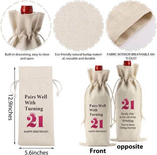 Funny 21st Birthday Gifts for Her Him 21 Year Old Women Men Wine Bag Happy Anniversary 21st Birthday Party Supplies Decorations for Her Him Friends Wine Bags