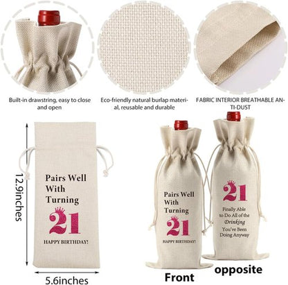 Funny 21st Birthday Gifts for Her Him 21 Year Old Women Men Wine Bag Happy Anniversary 21st Birthday Party Supplies Decorations for Her Him Friends Wine Bags