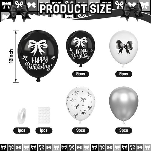 Black Bow Balloons - 30 Pcs 12-Inch Black & White Balloons for Bachelorette Party Decor