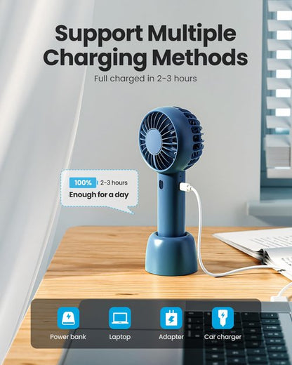 Gaiatop Mini Portable Fan, Navy Blue, Cute Design, Powerful Wind, Handheld and Desktop, Rechargeable Battery