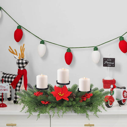 Regine Switzerland Christmas Advent Wreath Candle Holder - Elegant Table Centerpiece with 3 Holders, Red Berries & Pinecones