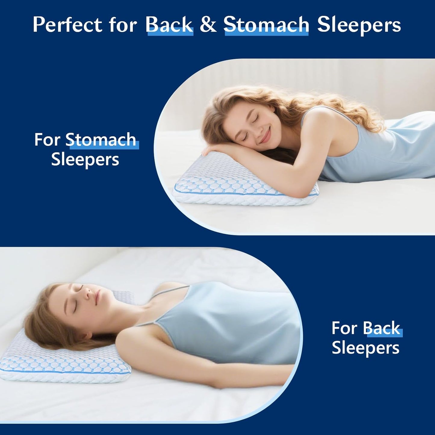 Skiennix Ultra Thin Cooling Gel Pillow - Perfect for Stomach & Back Sleepers | 2.75-Inch Memory Foam for Neck Pain Relief