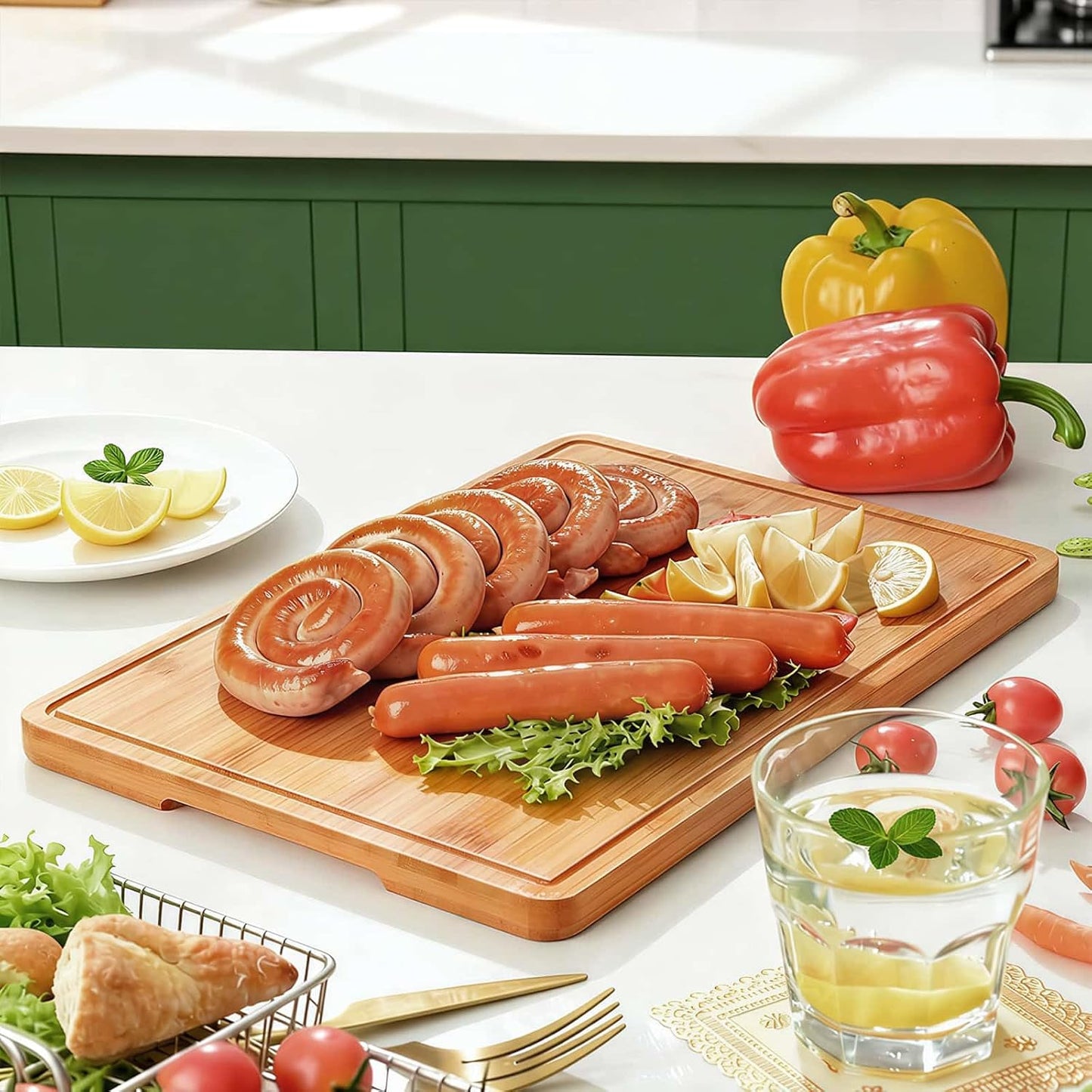 Zarler Bamboo Cutting Boards - Durable Wooden Chopping Board Set with Juice Grooves | XL Size Ideal for Meal Prep