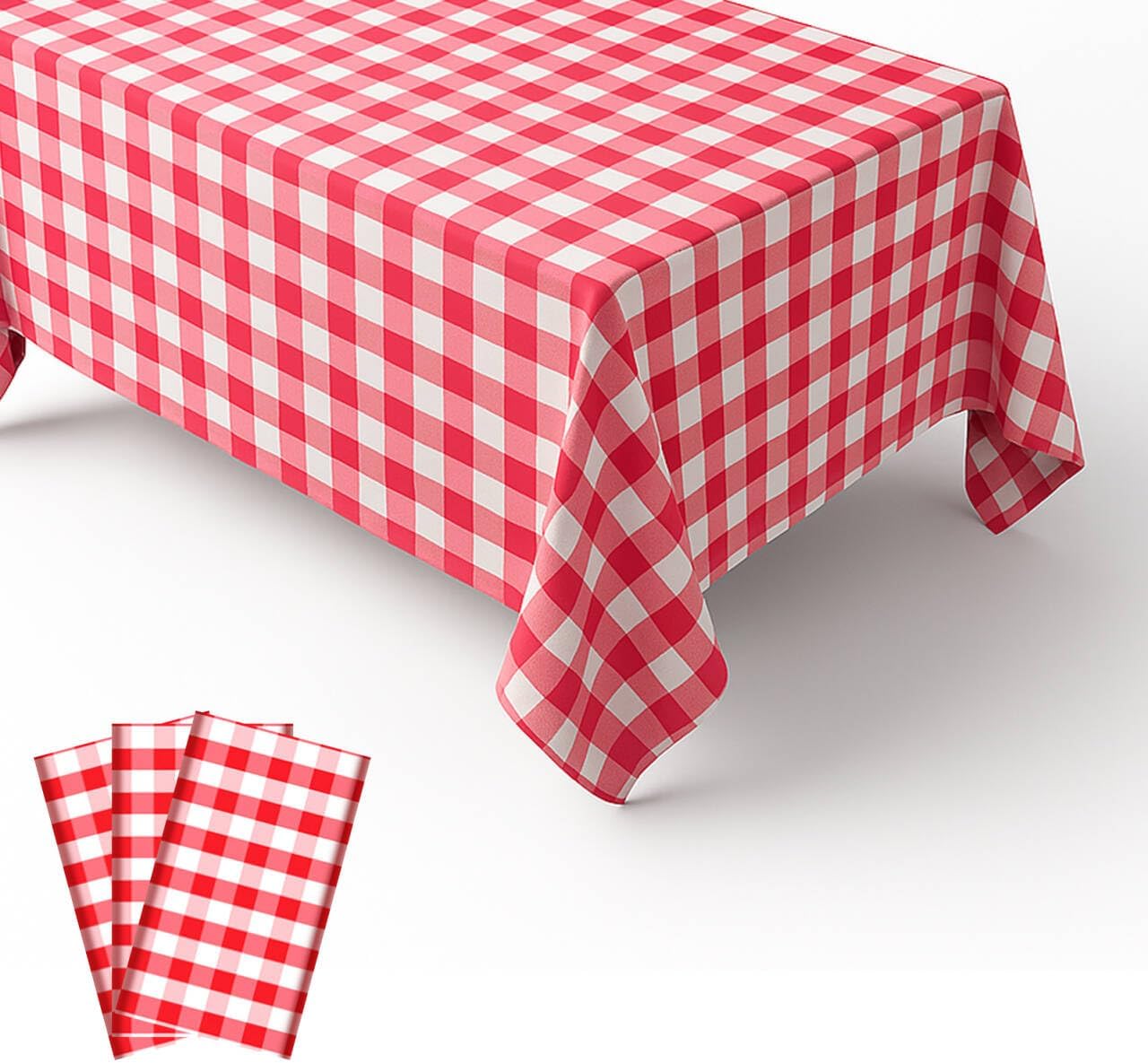 Regine Switzerland Gingham Tablecloths - Red & White Checkered, Waterproof, 54 x 108 Inches | Disposable Picnic Covers