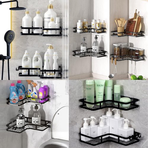Adhesive Shower Caddy,4Pack Rustproof Metals Bath Organizers With Large Capacity, No Drilling Shelves for Bathroom kitchens Storage
