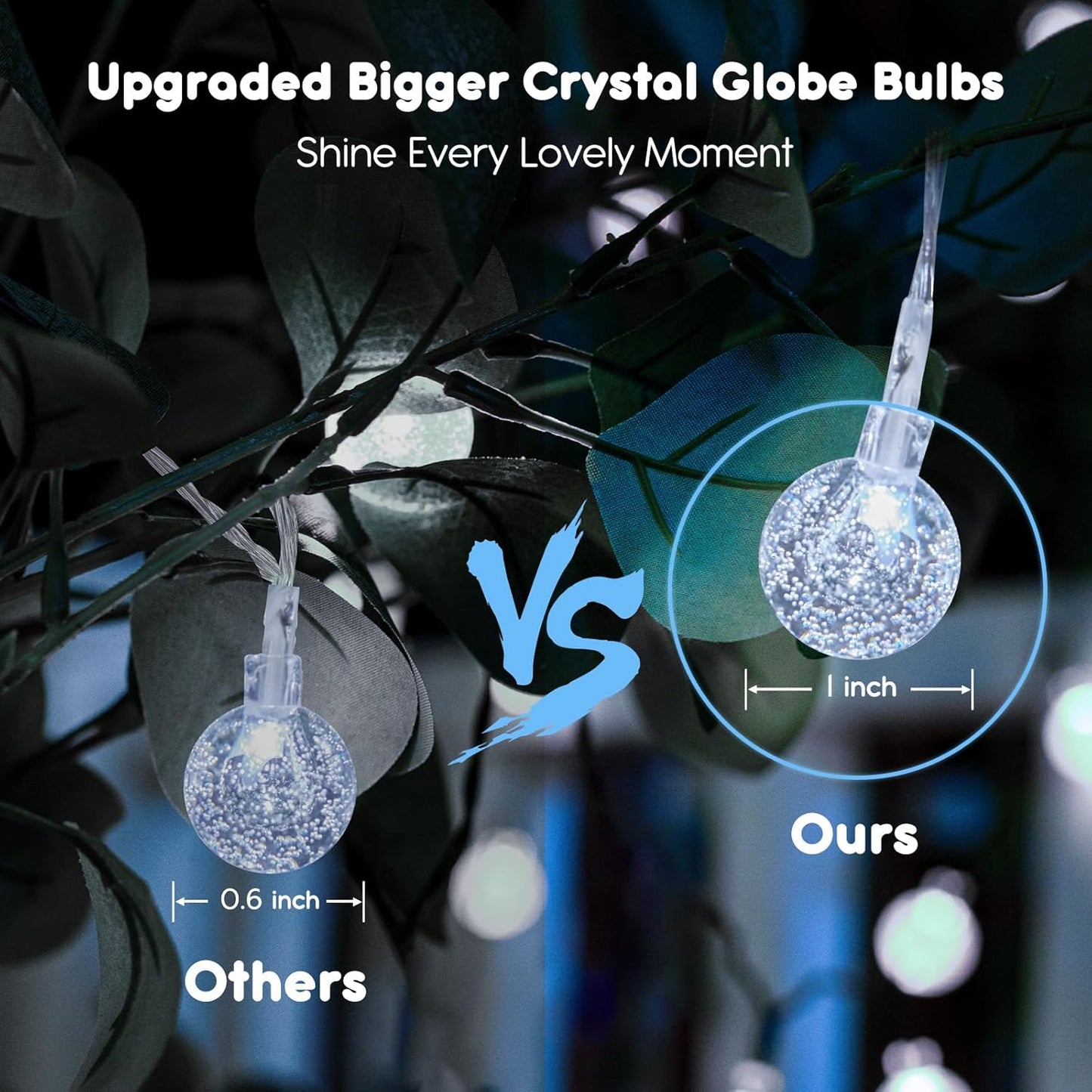 Minetom Crystal Globe String Lights - 33 ft 100 LED Waterproof Fairy Lights with Remote & Timer | Perfect for Bedroom, Patio & Holiday Decor