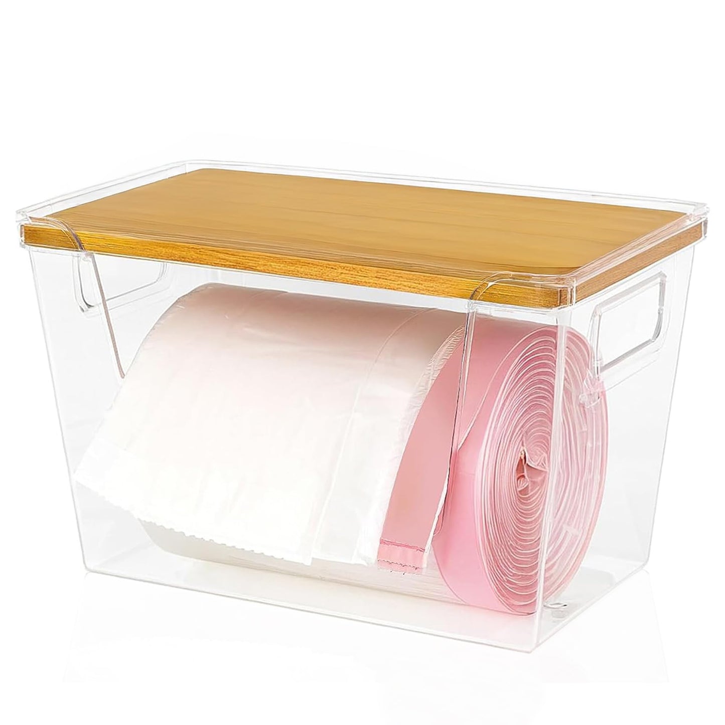 Trash Bag Dispenser with 50 Trash Bags - Garbage Bag Dispenser with Bamboo Lid- Extra Large Plastic Bag Dispenser for Kitchen, Laundry Room, Pantry, Under Sink Organizer and Storage