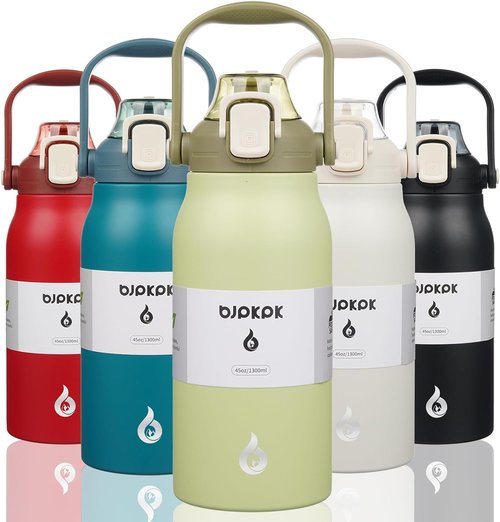 BJPKPK Insulated Water Bottle - 45 oz Stainless Steel with Straw & One-Handed Lid | BPA-Free, Light Green
