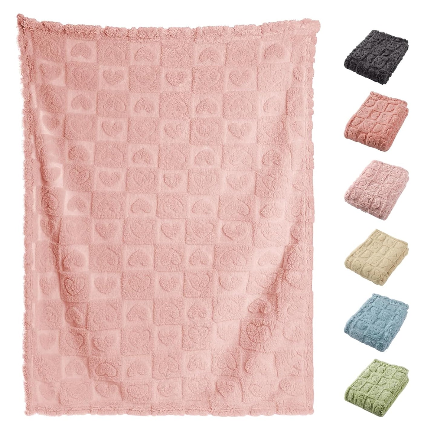 Skiennix Cozy Fleece Baby Blankets - 4 Pcs Heart Checkered Crib Blankets for Girls | 30x40 Light Pink & Grey