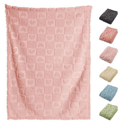 Skiennix Cozy Fleece Baby Blankets - 4 Pcs Heart Checkered Crib Blankets for Girls | 30x40 Light Pink & Grey