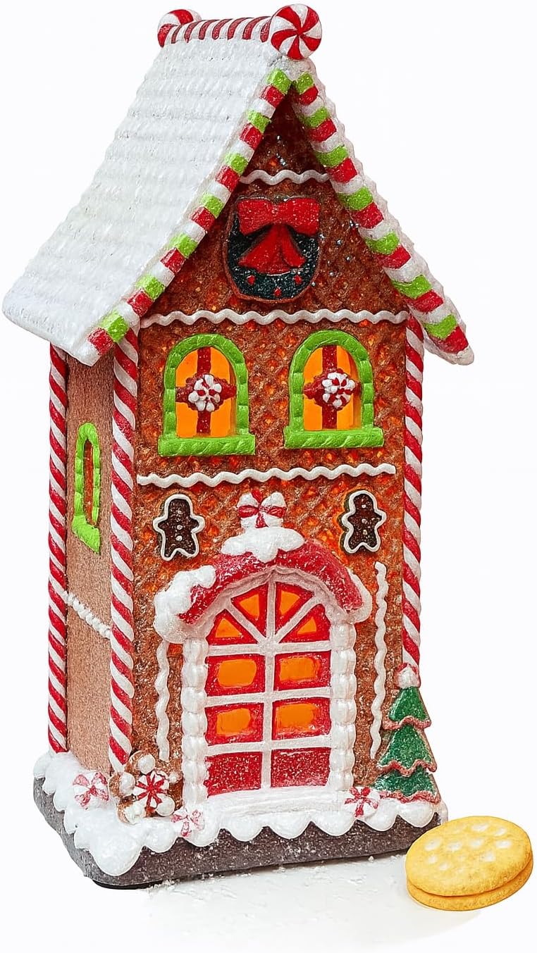 Moments In Time Gingerbread Village House - LED Light Up Christmas Decoration | 12.9” Handcrafted Polyresin Holiday Décor