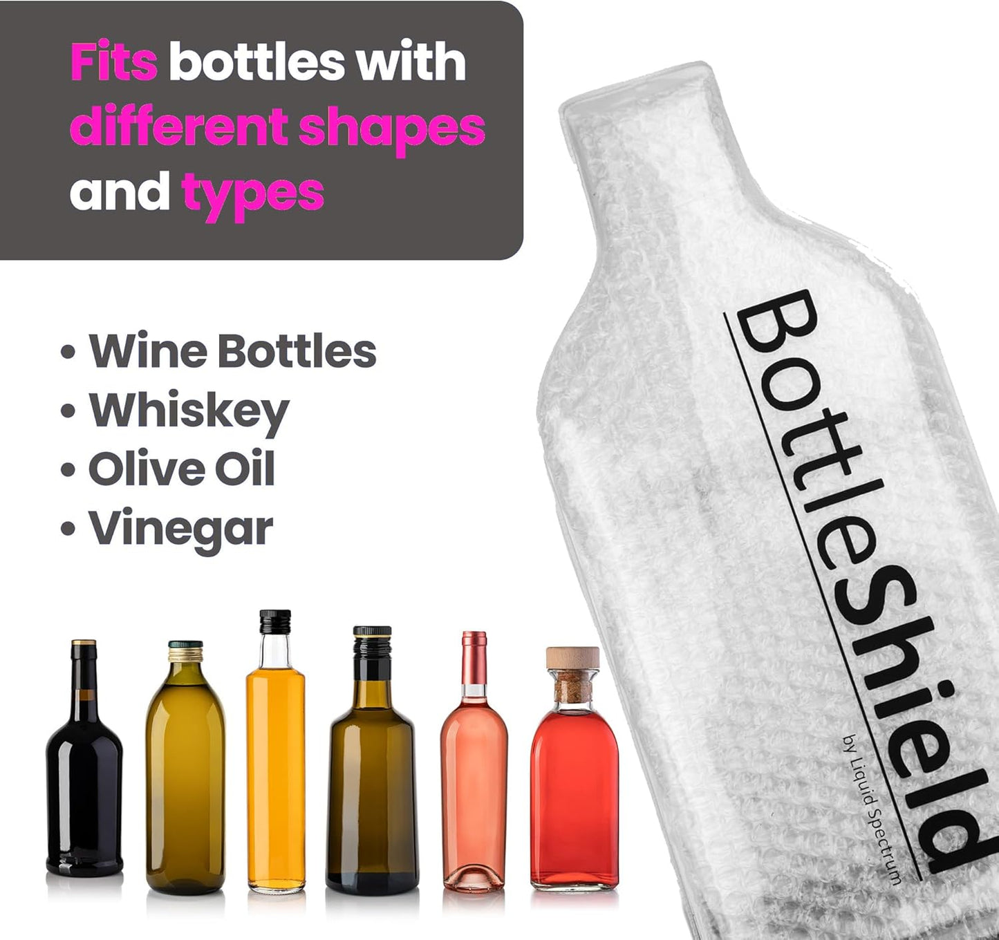 Reusable Wine Protector Travel Bag by Bottle Shield (3-pack) - Unbreakable Bottle Sleeve, Leak Proof & Double Layer Bubble Protection | Travel Bags for Suitcase Luggage, Clear