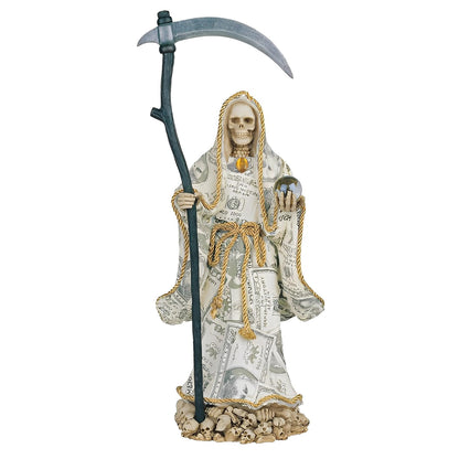 ICE ARMOR 16" H Santa Muerte Holding Scythe with Money Robe Statue Our Lady of The Holy Death Figurine Religious Decoration