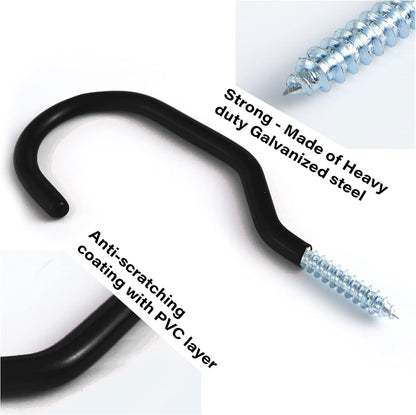 Sinoer Heavy Duty Bike Hooks - 8 Pack Screw-In Storage Solution for Garage Wall & Ceiling Organization | Black