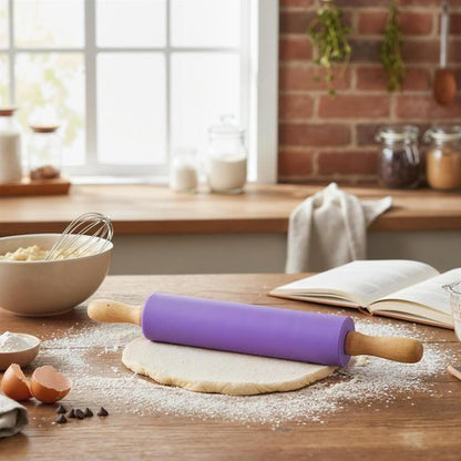 Koogel Rolling Pin - 12 Inch Non-Stick Silicone Surface with Wooden Handle | Perfect for Baking Pies, Pastries & Cookies
