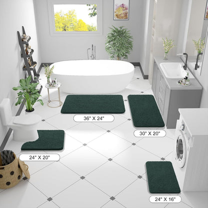 OLANLY Bathroom Runner Rugs - Soft Absorbent Chenille with Rubber Backing | 47x24 Inches, Blackish Green