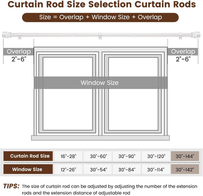 Skiennix Adjustable Curtain Rods - Heavy Duty 1” Diameter | 30 to 144 Inch, Matte White, 2 Pack