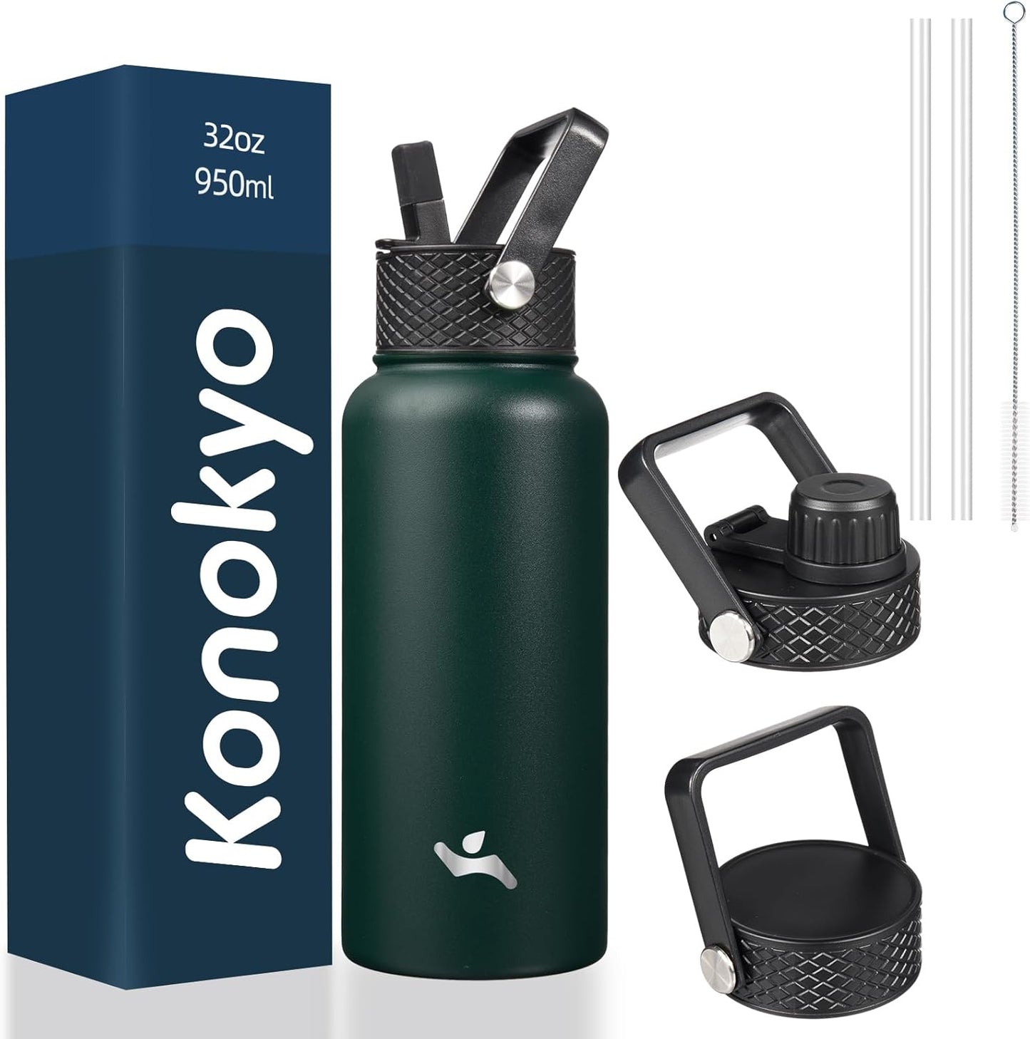 Skiennix 32 Oz Insulated Stainless Steel Water Bottle - Durable Sport Design in Army Green