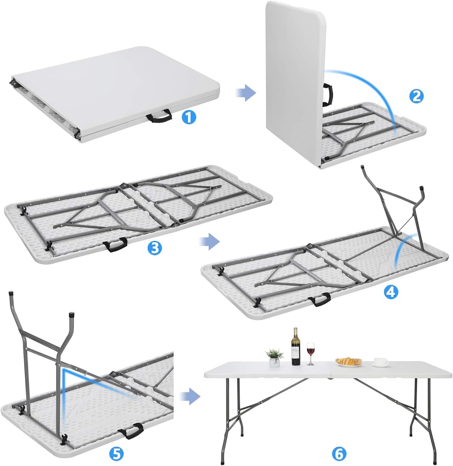 Skiennix 6FT Folding Table - Portable Heavy-Duty Plastic for Indoor/Outdoor Use | Ideal for Picnics & Parties