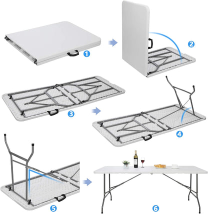Skiennix 6FT Folding Table - Portable Heavy-Duty Plastic for Indoor/Outdoor Use | Ideal for Picnics & Parties
