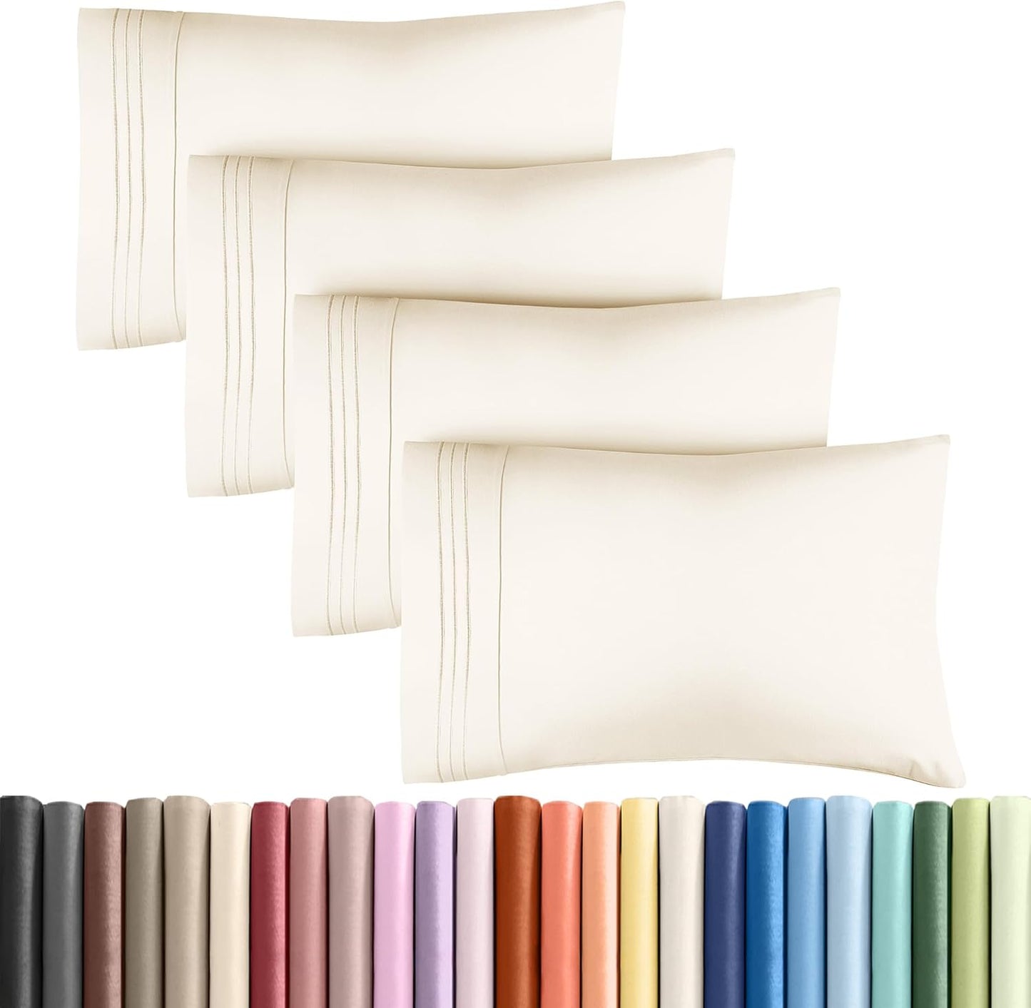 Queen Pillow Cases Set of 4 | Ultra Soft Hotel Quality Covers - Wrinkle-Free & Stain Resistant - Off White