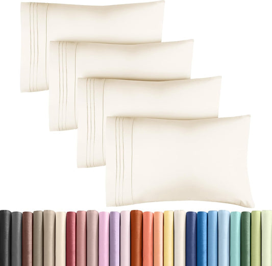 Queen Pillow Cases Set of 4 | Ultra Soft Hotel Quality Covers - Wrinkle-Free & Stain Resistant - Off White