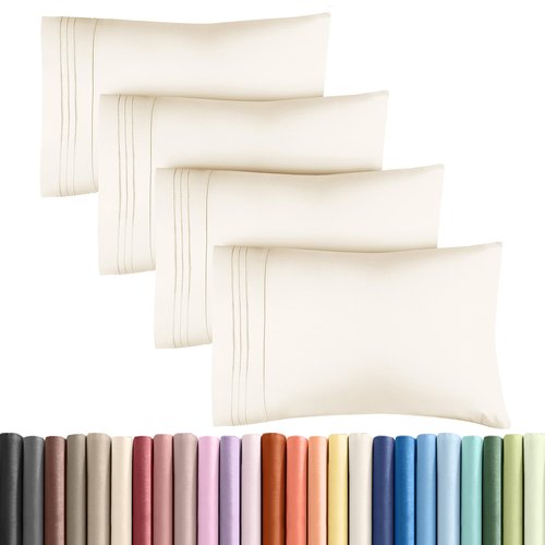King Pillow Cases Set of 4 - Ultra Soft Hotel Quality Pillowcase Covers - Comfy, Cozy & Wrinkle Free - Shrinkage, Stain & Fade Resistant - Machine Washable Pillow Protectors - 4 Piece Set - Off White
