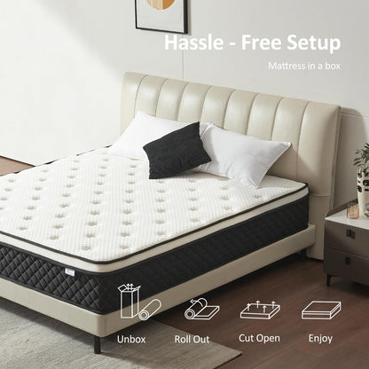 Vaeluna Queen Mattress, 12 Inch Queen Size Mattress in a Box, Hybrid Pocketed Coil Mattress, Medium Firm, Lumbar Support & Motion Isolation, Pressure Relief & Breathable Comfort