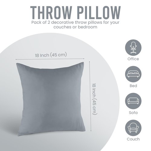Utopia Bedding 18x18 Pillow Inserts, Set of 2, Grey – Indoor Decorative Throw Pillows for Bed, Sofa & Couch – Soft, Supportive & Fluffy Cushion Inserts
