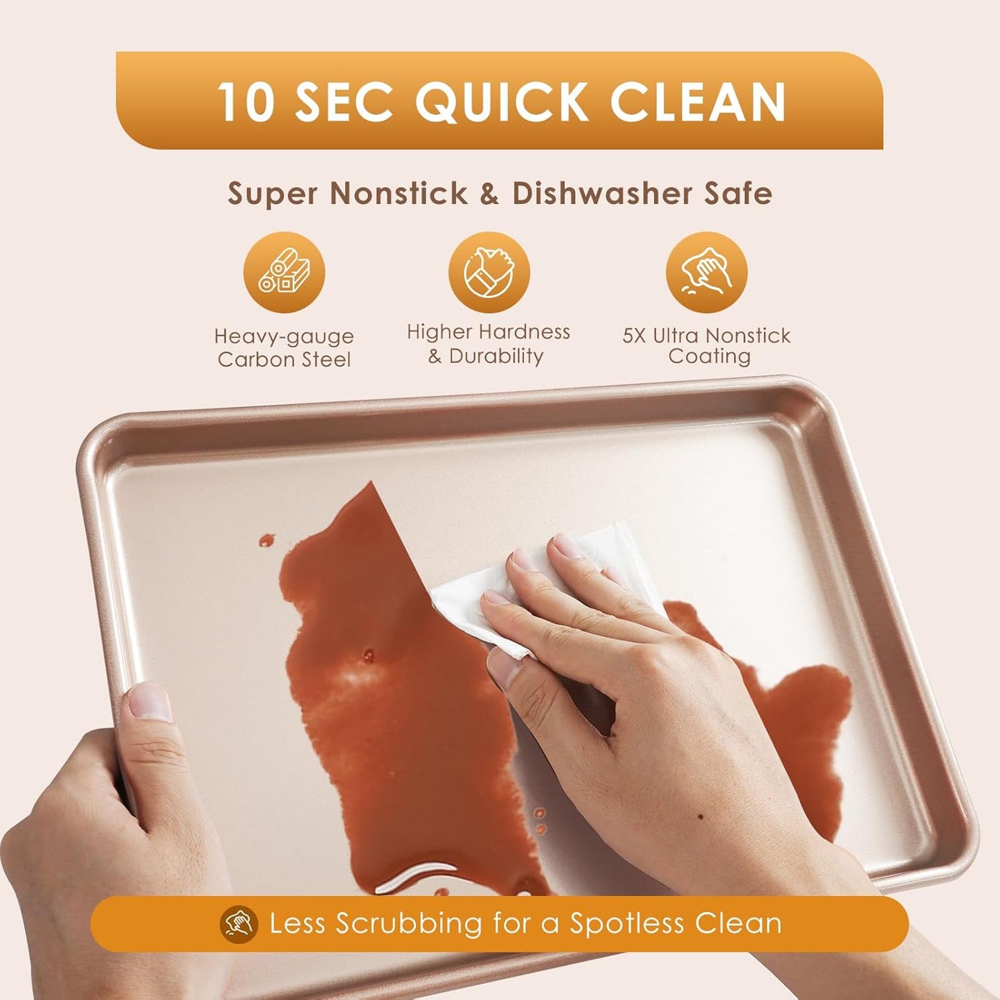 Skiennix Baking Sheet Pan Set of 3 - Nonstick Heavy Duty Cookie Sheets | Easy Clean Rose Gold