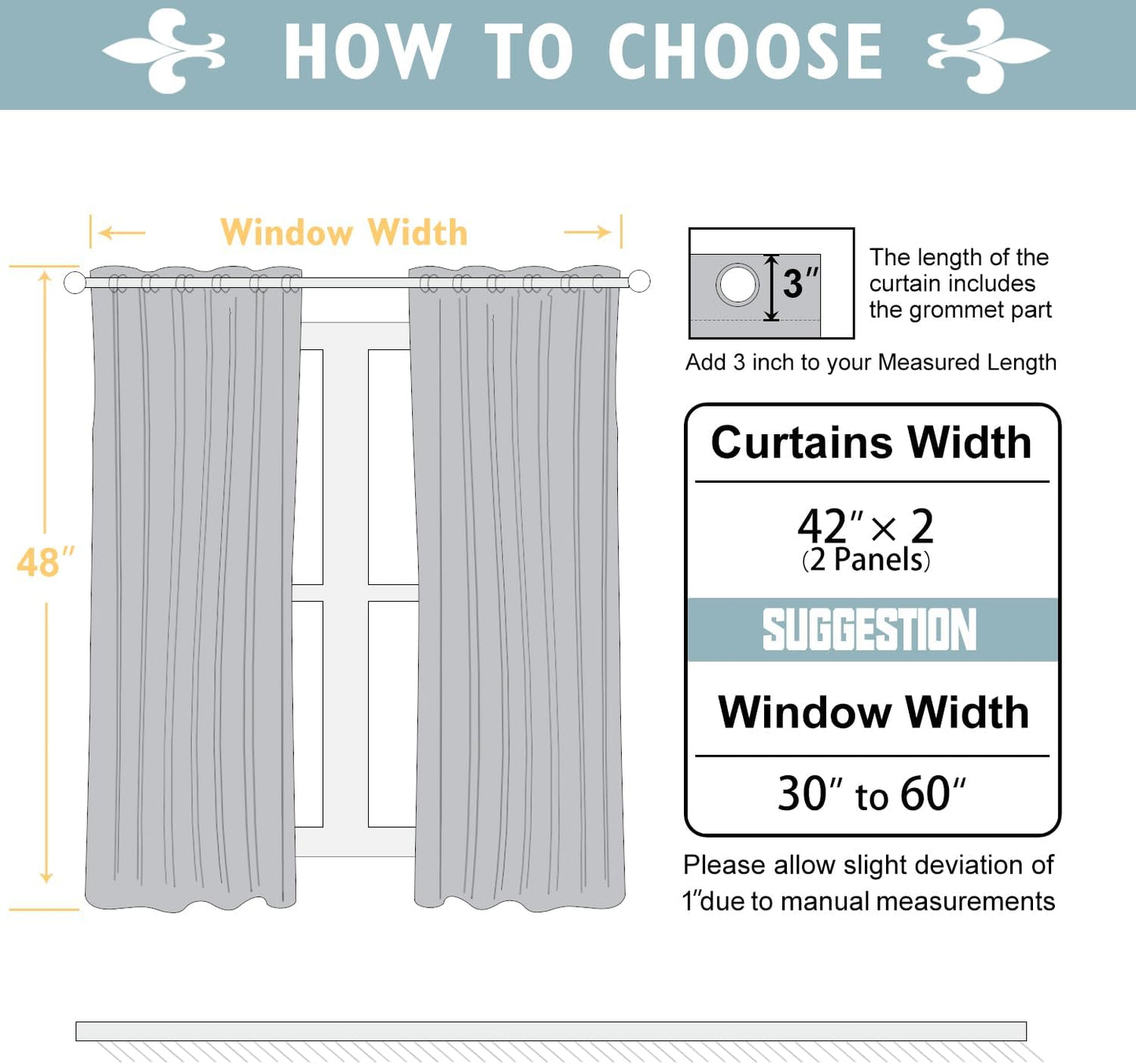 ChrisDowa Blackout Curtains - Thermal Insulated Room Darkening Panels, 2 Set (Grey, 42 x 48 Inch)