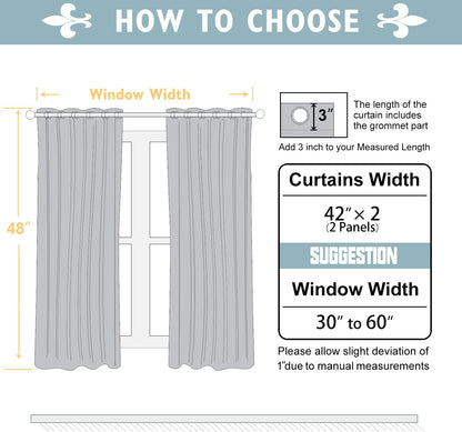 ChrisDowa Blackout Curtains - Thermal Insulated Room Darkening Panels, 2 Set (Grey, 42 x 48 Inch)