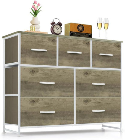 Greige Oak 7-Drawer Dresser by [Brand Name] - Anti-Tip Storage Organizer for Bedroom & Living Room