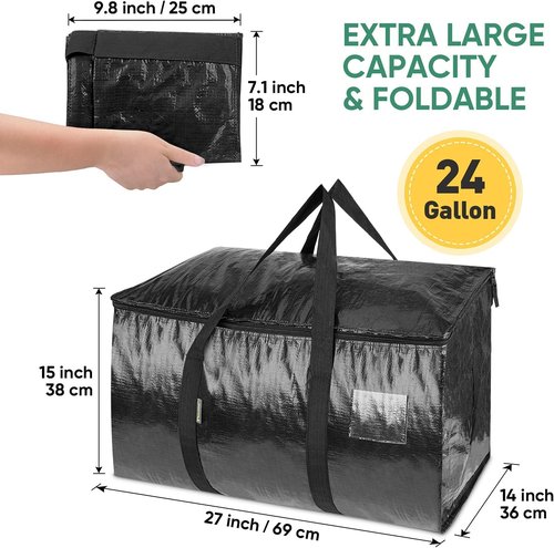BALEINE Heavy-Duty Oversized Moving Bags - 4-Pack Storage Totes with Reinforced Handles (Black)