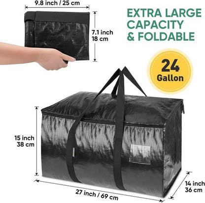 BALEINE Heavy-Duty Oversized Moving Bags - 4-Pack Storage Totes with Reinforced Handles (Black)
