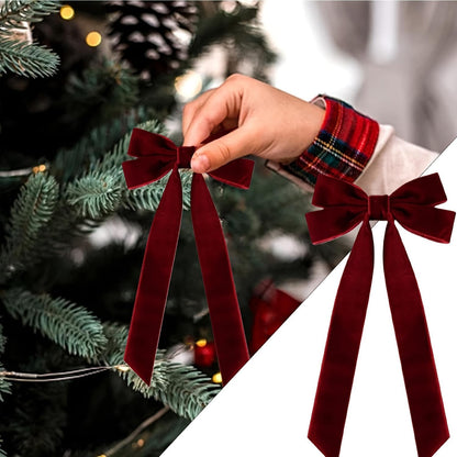 Valentines Tree Decorations | 12 Pcs Wine Red Velvet Ribbon Bows - 5in x 8.7in Xmas Ornaments for Holiday Decor